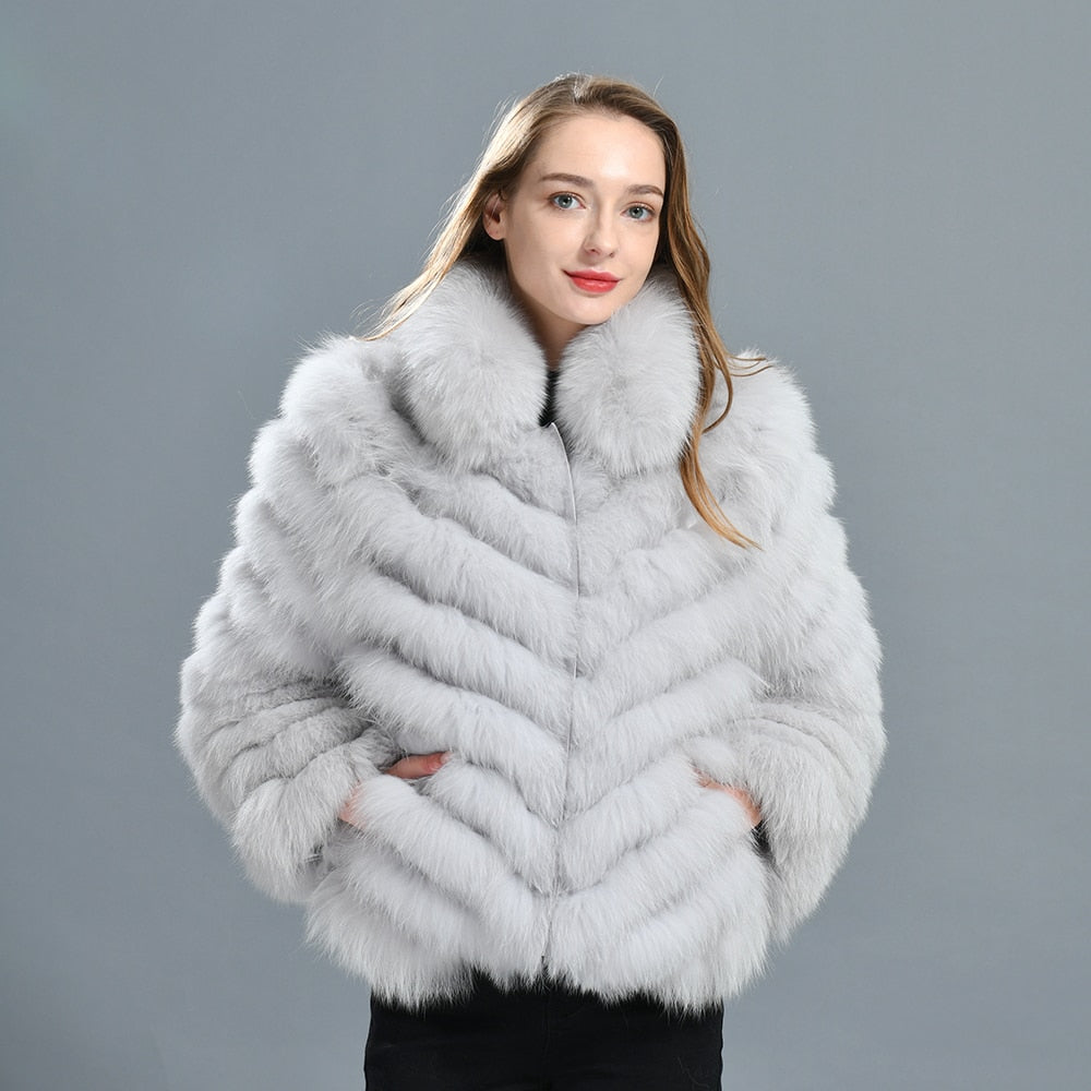 Luxury Real Fox Fur Coat(Reversible) With High-Grade Silk Liner