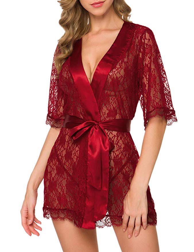 Lace See-through Nightgown With a Deep V-neck