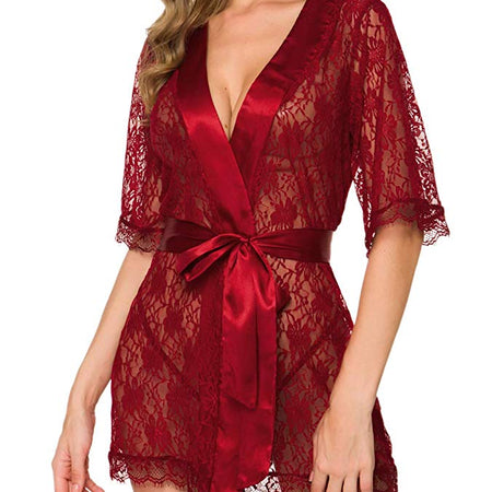 Lace See-through Nightgown With a Deep V-neck