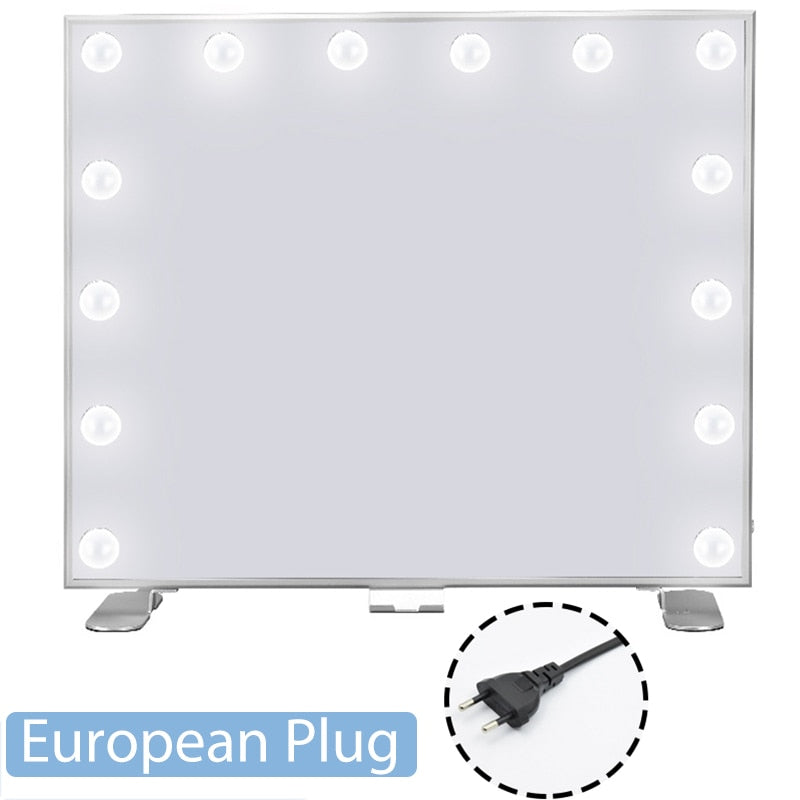 LED Large Makeup Mirror with 14 Dimmable Bulbs Hollywood Lighting and Charging Ports