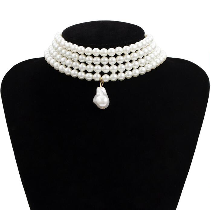 Multi-layer imitation pearl beaded short necklace earring set
