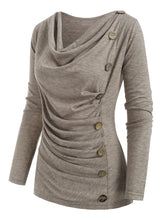 Load image into Gallery viewer, Cowl Neck Mock Button Long Sleeve Marled Top
