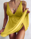 Lace Floral V-neck Strap Night Dress With Thong
