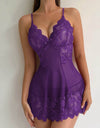 Lace Floral V-neck Strap Night Dress With Thong