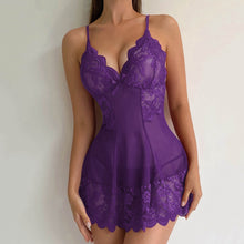 将图片加载到图库查看器，Lace Floral V-neck Strap Night Dress With Thong
