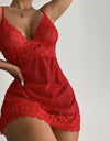 Lace Floral V-neck Strap Night Dress With Thong