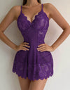 Lace Floral V-neck Strap Night Dress With Thong