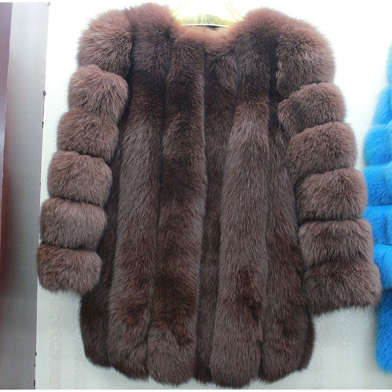 Elegant Windproof Thick Faux Fox Fur Long Coat