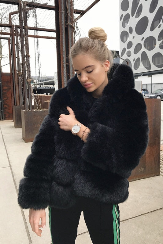 High Quality Warm Thick Hooded Fur Winter Coat