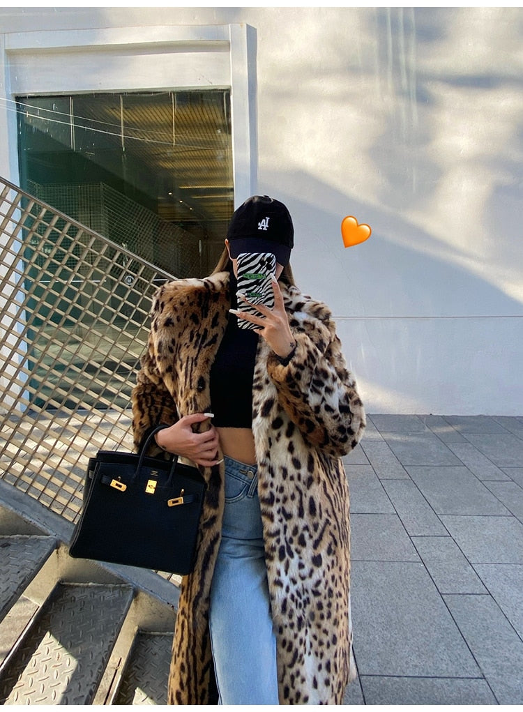 Long Thick Fluffy Faux Fur Tiger Print Coat