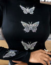 Casual T-shirt  Butterfly Pattern Studded Long Sleeve XS-5XL