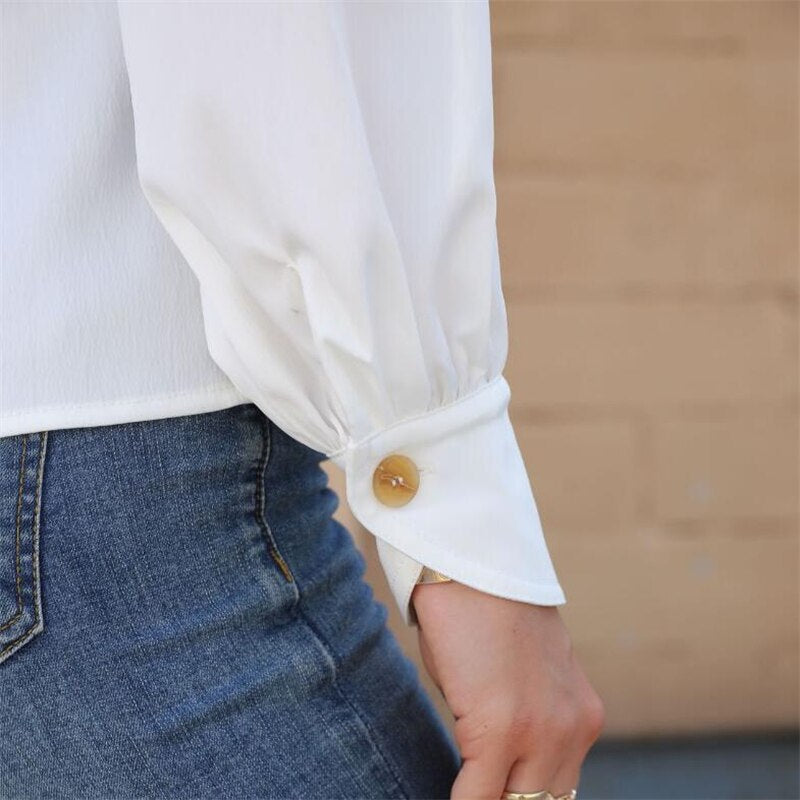 Solid Color V-Neck Long Sleeve Shirt