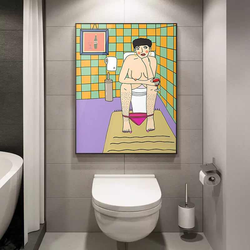 Canvas Wall Art Abstract Girl Bathroom Illustration