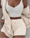 Warm Soft Fleece 3 Pieces Crop Top+Long Pants+Coat
