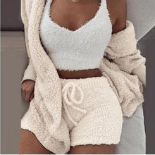 Load image into Gallery viewer, Warm Soft Fleece 3 Pieces Crop Top+Long Pants+Coat
