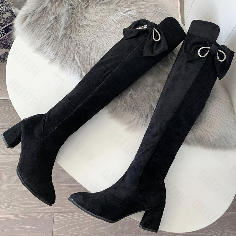 Knee High Suede Chelsea Boots