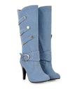 Denim Buckle Knee-High boots