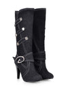 Denim Buckle Knee-High boots
