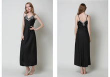 Cargar imagen en el visor de la galería, Long Chemise Lace Satin Nightgown
