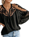 Lace Mesh Casual Long Sleeve Chiffon Blouse