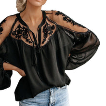 將圖片載入圖庫檢視器 Lace Mesh Casual Long Sleeve Chiffon Blouse
