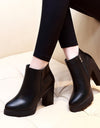 Genuine Leather Martin Black High Heels Zip-Up or Lace-Up - Fashion Damsel