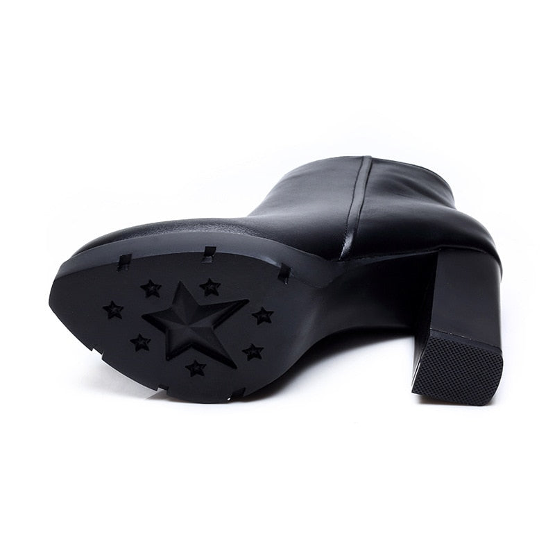 Genuine Leather Martin Black High Heels Zip-Up or Lace-Up - Fashion Damsel