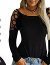 Hollow Out Long Sleeve Casual Solid Tops S -5XL