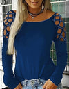 Hollow Out Long Sleeve Casual Solid Tops S -5XL