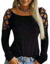 Hollow Out Long Sleeve Casual Solid Tops S -5XL