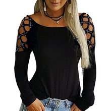 სურათის ჩატვირთვა გალერეის მნახველში, Hollow Out Long Sleeve Casual Solid Tops S -5XL
