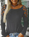 Hollow Out Long Sleeve Casual Solid Tops S -5XL