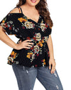 Plus Size Floral Print V-Neck Blouse Blouse