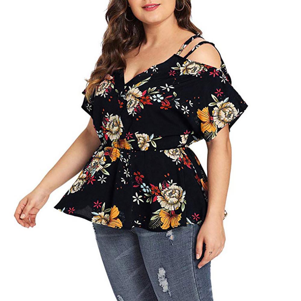 Plus Size Floral Print V-Neck Blouse Blouse