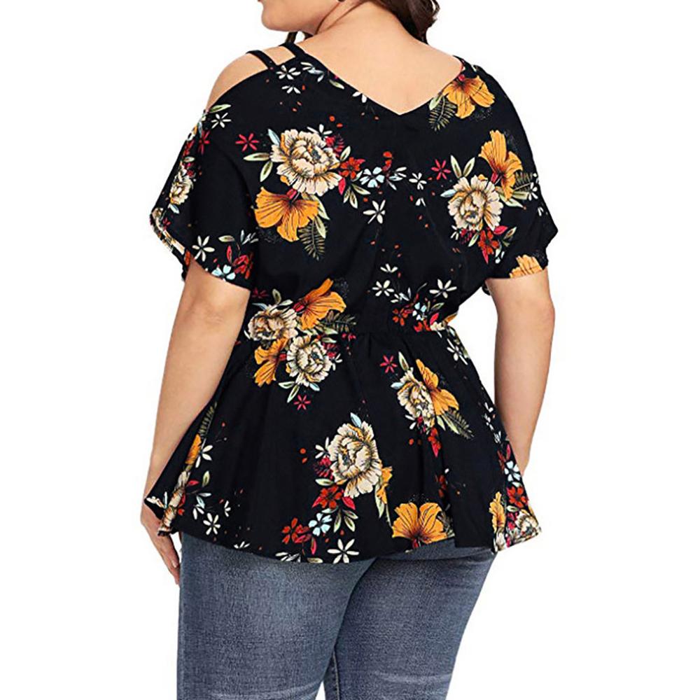 Plus Size Floral Print V-Neck Blouse Blouse