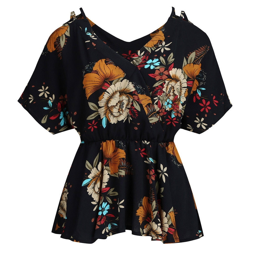 Plus Size Floral Print V-Neck Blouse Blouse