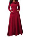 Warm Elegant High Collar Long Maxi Dress - Fashion Damsel