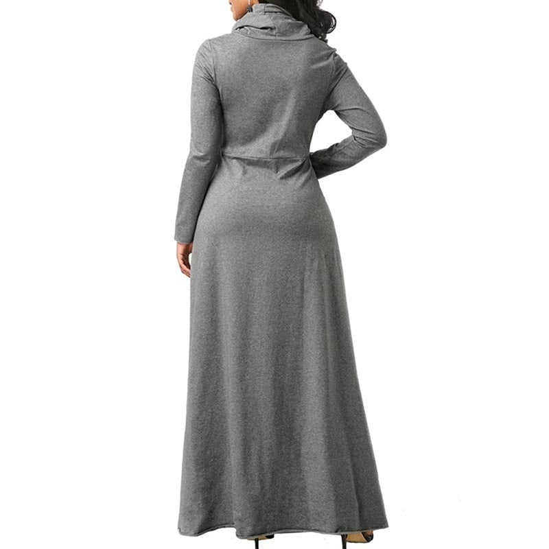 Warm Elegant High Collar Long Maxi Dress - Fashion Damsel