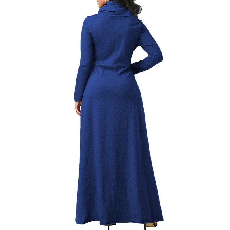Warm Elegant High Collar Long Maxi Dress - Fashion Damsel