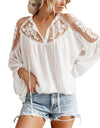 Lace Mesh Casual Long Sleeve Chiffon Blouse