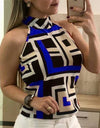 Sleeveless Geometric Halter Vest Top