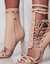 Roman Buckle Lace Up Peep Toe Strap Heels