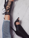 Roman Buckle Lace Up Peep Toe Strap Heels
