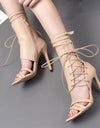 Roman Buckle Lace Up Peep Toe Strap Heels