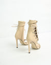 Roman Buckle Lace Up Peep Toe Strap Heels