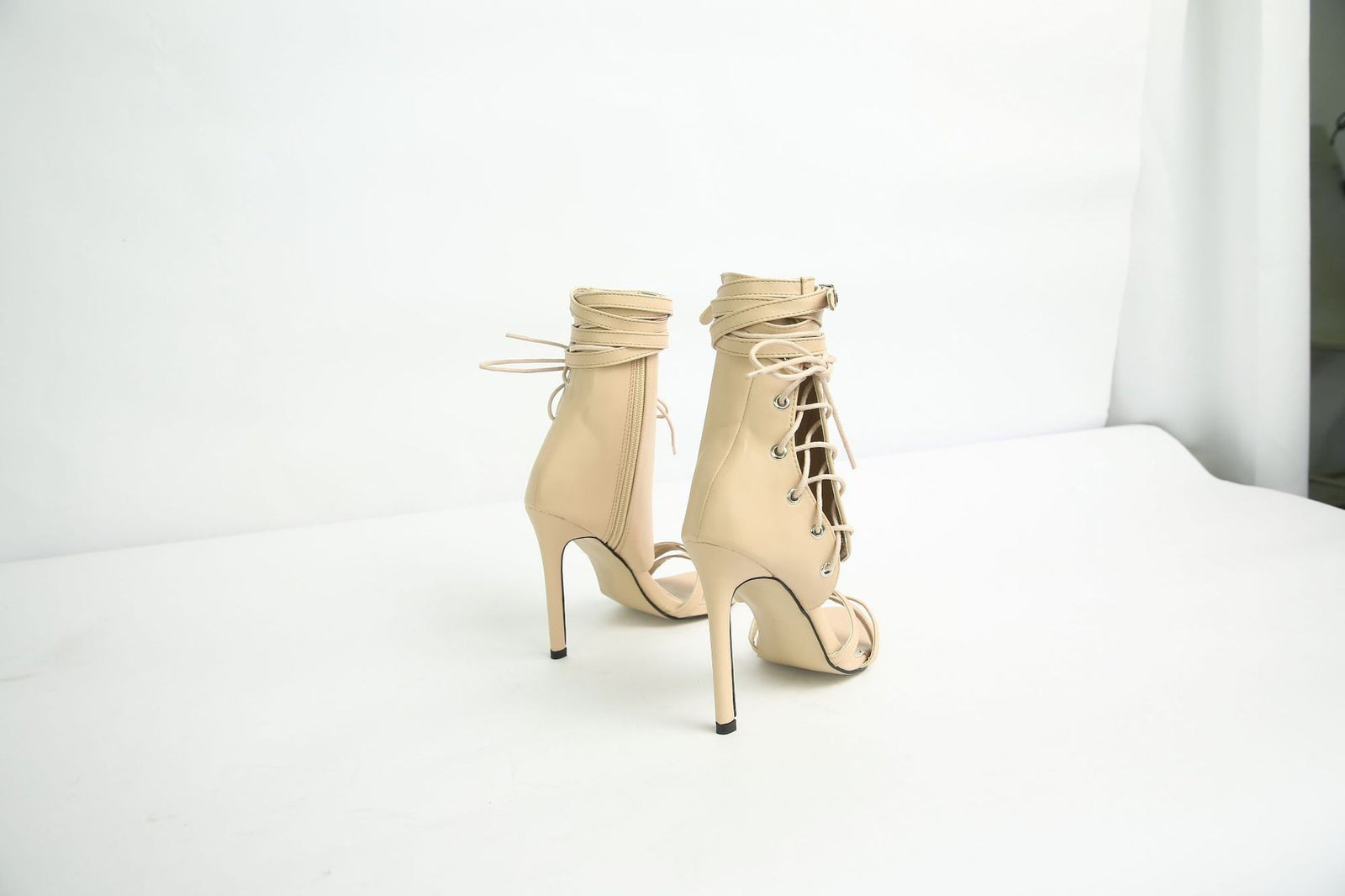 Roman Buckle Lace Up Peep Toe Strap Heels