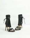 Roman Buckle Lace Up Peep Toe Strap Heels
