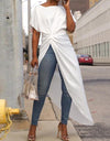 Pleated Knot Long Irregular Blouse - Fashion Damsel
