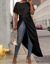 Pleated Knot Long Irregular Blouse - Fashion Damsel