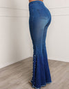 High Waist Flare Button Bell-bottom Tassel Pants - Fashion Damsel